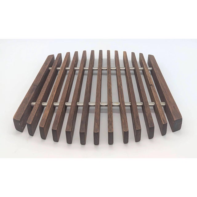 1960s Danish Teak Wood and Aluminum Trivet For Sale - Image 10 of 10