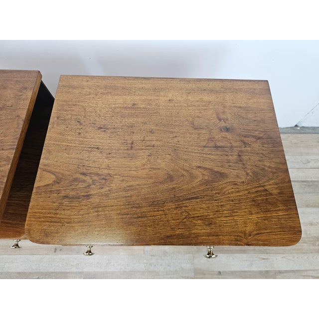Art Deco Bedside Tables in Walnut and Brass, 1940s, Set of 2 For Sale - Image 6 of 18