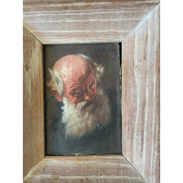 Wood Set of Three Original Small Portrait Paintings, Framed For Sale - Image 7 of 8