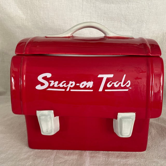 Red Red and White Snap-on Tools Ceramic Cookie Jar For Sale - Image 8 of 10