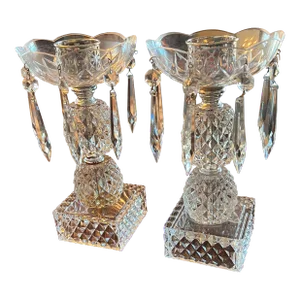 1960s Crystal Candle Holders- Set of 2