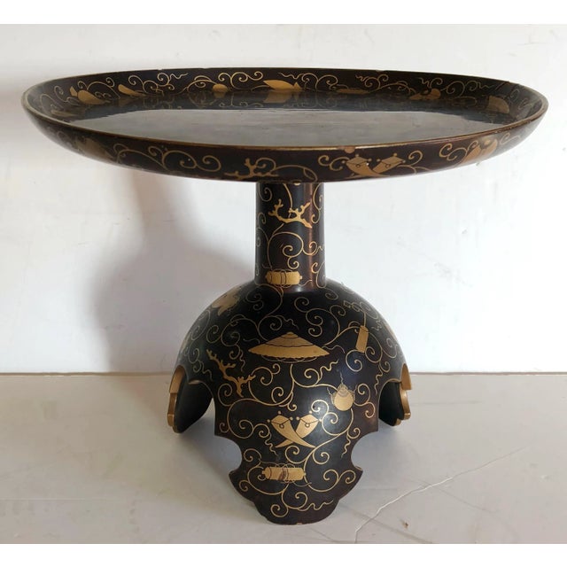 1920s Japanese Lacquered Pedestal Plate For Sale - Image 5 of 5
