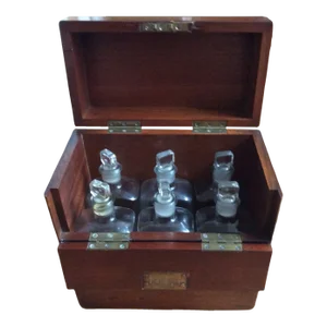 Antique Early English Whiskey Caddy Set- 7 Pieces