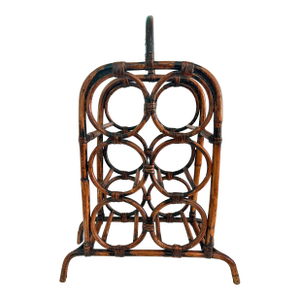 Vintage Boho Chic Scorched Tortoise Bamboo 6 Bottle Wine Holder