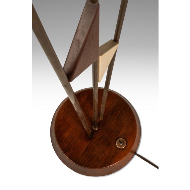 Mid-Century Modern Art Deco Atomic Era Custom-Made Floor Lamp W/ Geometric Shapes in Walnut & Brass, Usa, C. 1950s For Sale - Image 14 of 17
