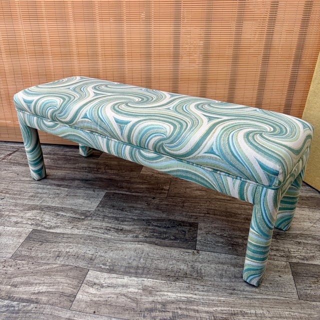 Early 21st Century Fully Upholstered Postmodern Bench With Cushions in the Parson Style. For Sale - Image 12 of 14