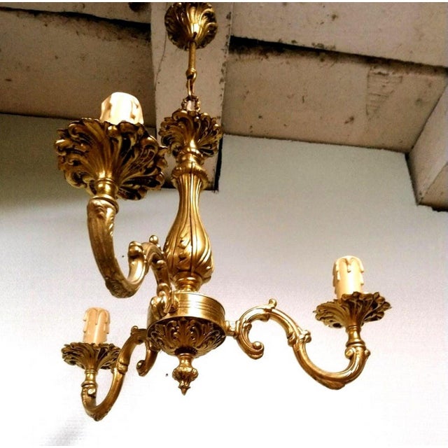 Vintage Louis XV French Bronze Three Branch Chandelier, 1970s For Sale - Image 13 of 13