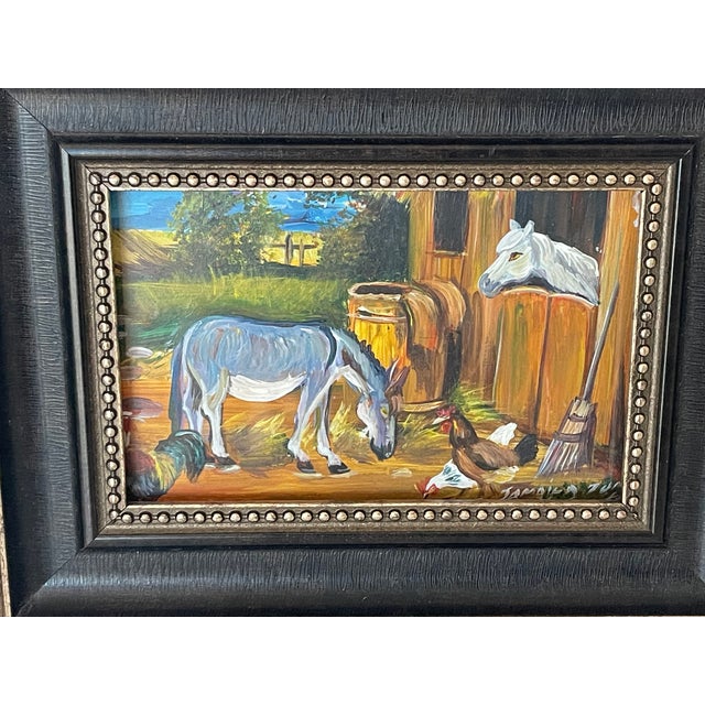 1950s Original Art Signed Folk Art Country Barn Scene For Sale - Image 4 of 4