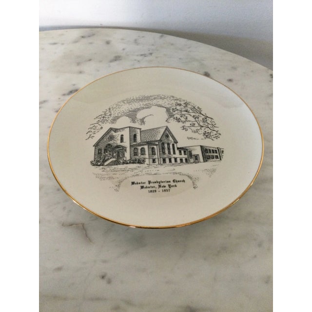1950s 1950s Vintage Porcelain Church and Gold Edge Hand Painted Decor Plate For Sale - Image 5 of 6