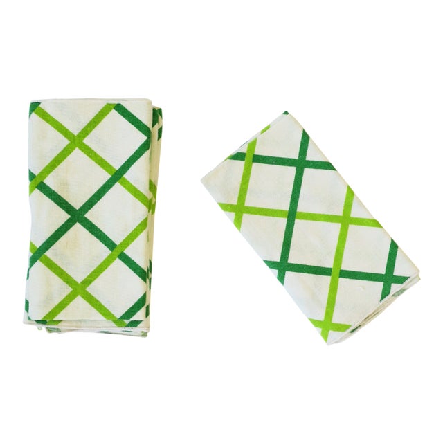 Vintage Kelly Green Cotton Dinner Napkins, Set of 6 For Sale