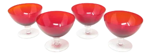 Vintage Ruby Red Glass Sherbet With Clear Wafer Stem - Set of 4