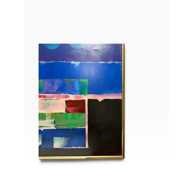 Blue Monumental Alvaro Herrán Chávez Abstract Oil Painting "Plenilunio", Bogota 1973 For Sale - Image 8 of 10