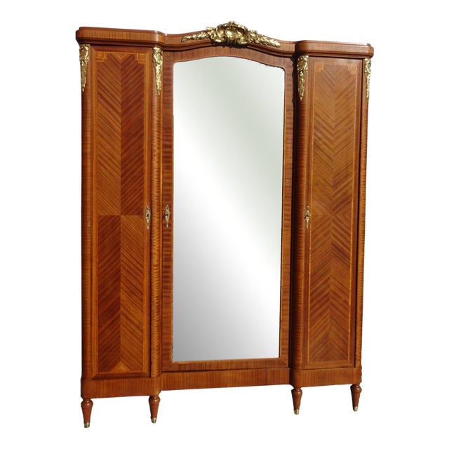 Louis XVI Wardrobe in Marquetry and Bronze, 1920s For Sale