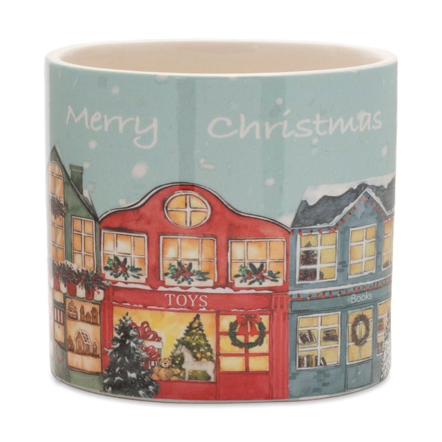Contemporary Merry Christmas Village Planter (Set of 2) For Sale - Image 3 of 5