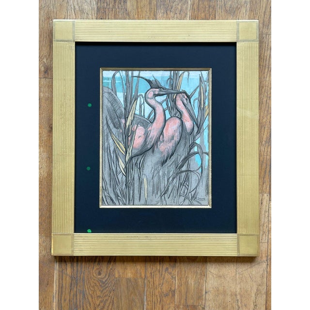 Paul Jouve, The Two Herons, 20th Century, Mixed Media For Sale - Image 11 of 12