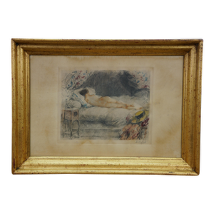 Antique Signed Antoine Calbet Awakening the Sleeping Beauty Etching 25"