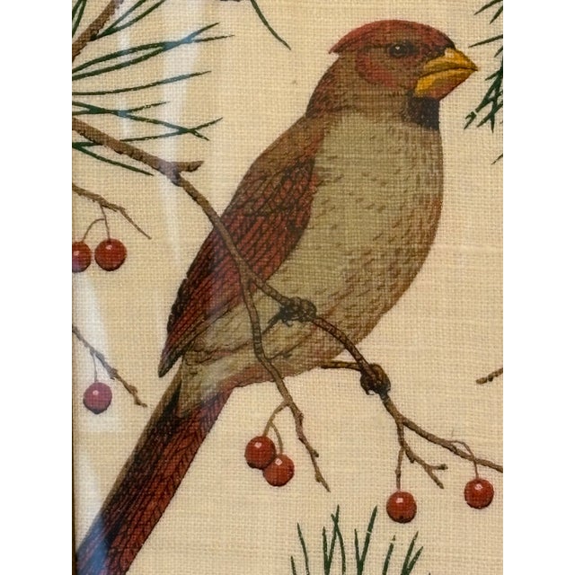 This vintage KayDee Design featuring Cardinals framed in a hand painted linen textile piece. It is from the 1960-1970's....