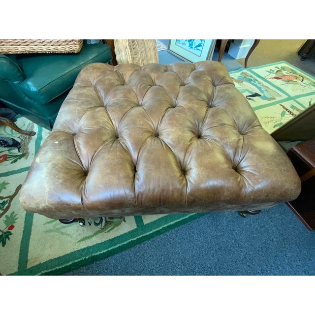 Late 20th Century 20th Century Thomasville Large Leather Chesterfield Ottoman For Sale - Image 5 of 12