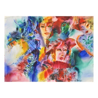 Malda Muizule, Carnival, Watercolor on Paper, 1970s For Sale