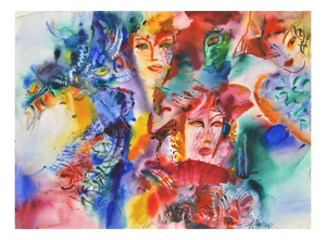 Malda Muizule, Carnival, Watercolor on Paper, 1970s