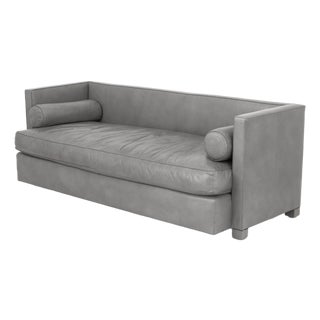 Modern Gray Leather Upholstered 3-Seat Sofa For Sale