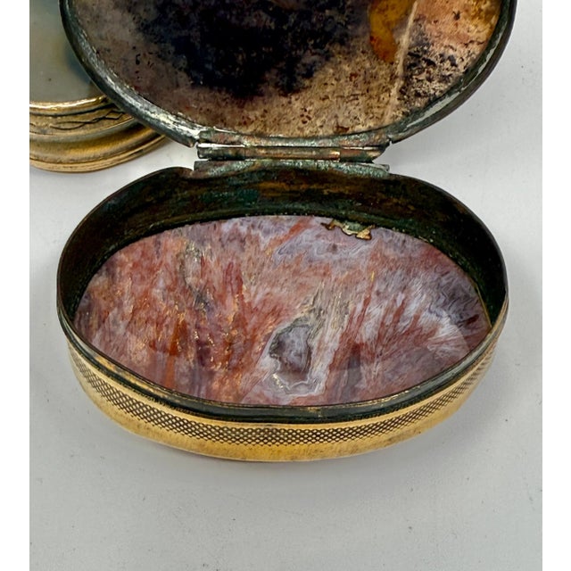 19th Century Set of 3 Victorian Snuff or Trinket Boxes Brass with Agate For Sale - Image 9 of 12