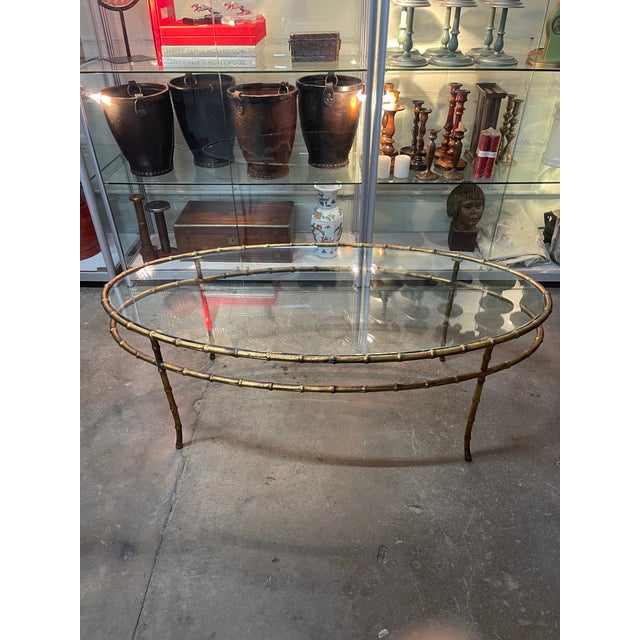 Vintage Hollywood Regency Style Faux Bamboo and Glass Top Coffee Table For Sale In New York - Image 6 of 12