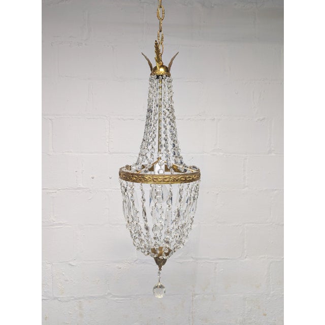 Vintage Italian Empire "Sac à Perle" Crystal Basket Chandelier 1940s. Timeless European elegance Italian Empire style...