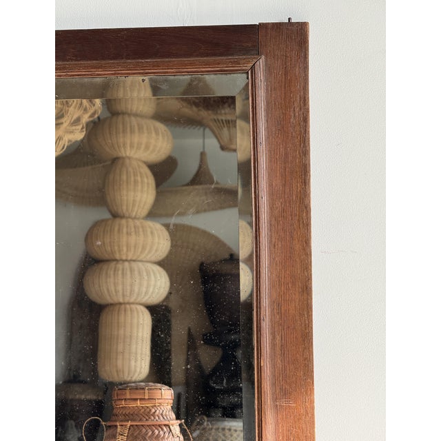 Antique Mirror for Right-Hand Cabinet Door in Brown Oak with Beveled Glass and Carved Frame, 1980s For Sale - Image 9 of 16