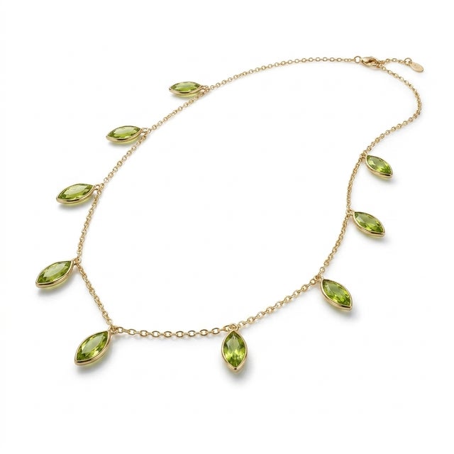 Natural Peridot Station Necklace – Marquise Cut Gemstone Necklace For Sale - Image 4 of 5