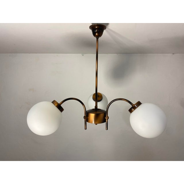 Vintage Mid-Century 3-Light Opaline Glass Chandelier from Kaj, Former Yugoslavia, 1970s For Sale - Image 11 of 11
