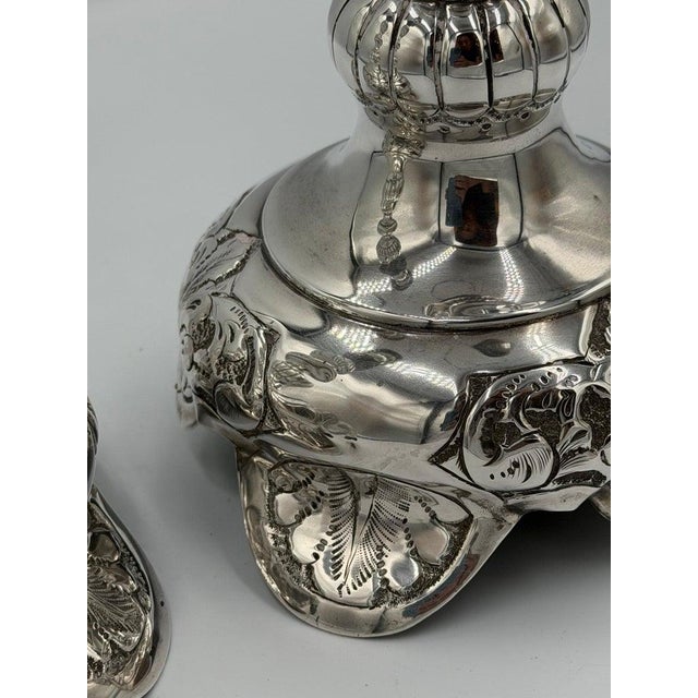 Antique Sterling Silver Baroque Revival Candlesticks With Repoussé - a Pair For Sale - Image 15 of 18