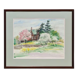 Rural, Victorian Brick House - Mid Century Spring Landscape by Dorothy Violet Bywater-Schust