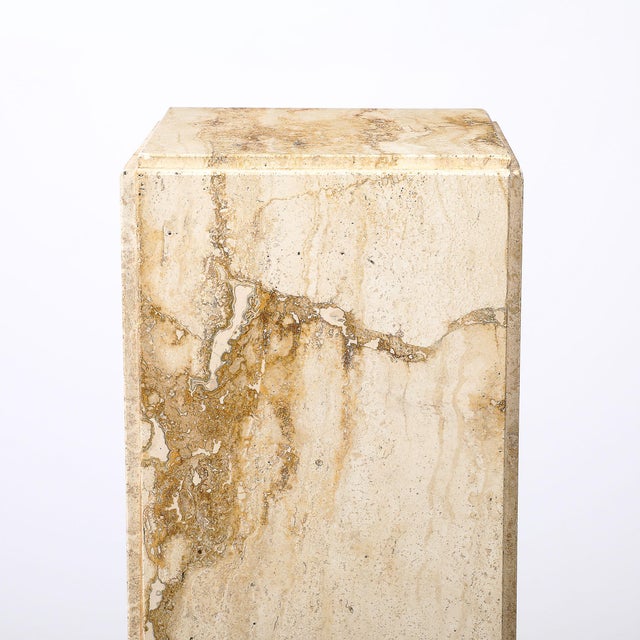 Mid-Century Modernist Rectilinear Travertine Pedestal With Stepped Detailing For Sale - Image 15 of 18
