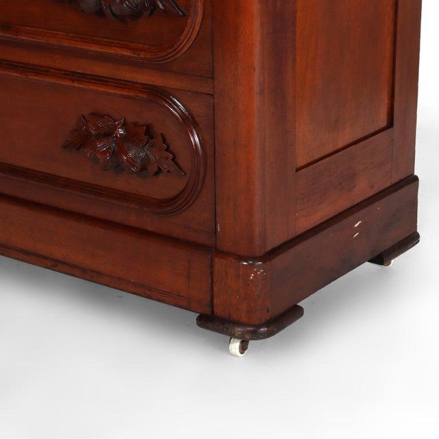 Rococo Antique Rococo Walnut 3-Drawer Marble Top Dresser & Mirror C1890 For Sale - Image 3 of 16