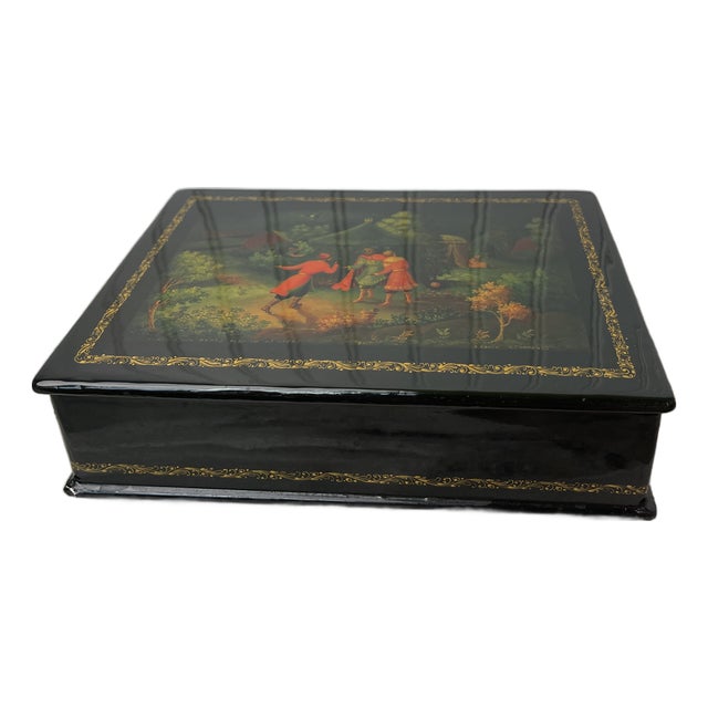 Vintage Kholuy Lacquer Box, Prince Igor Narrative, Signed N. Smirnov, Folk Art, Hand Painted Miniature, 1980s Collectible Art Box For Sale