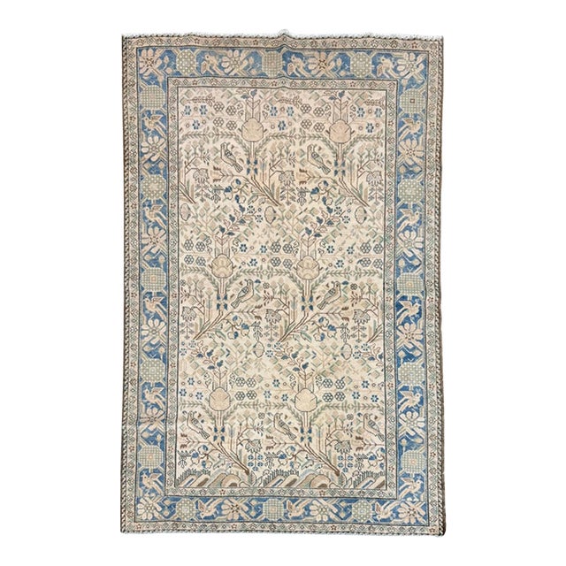 Antique Malayer Rug 4x6| a Delicate Floral Garden With Birds For Sale