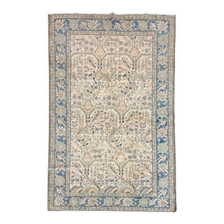 Antique Malayer Rug 4x6 | Delicate Floral Garden With Birds For Sale