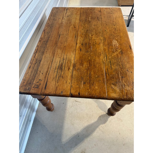 Antique Pine Table With One Drawer From England We like this table because of the patina and the turned legs. You could...