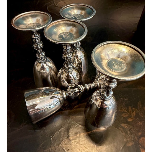 Vintage Mid-Century Hallmarked Mexican Silver-Plate Petite Goblets - Set of 5 For Sale - Image 10 of 12