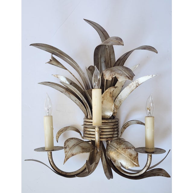 Original 22 Palm Leaf Motif Wall Sconces-a Pair For Sale - Image 11 of 12