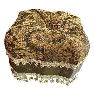 Vintage Tufted Ottoman With Tassels For Sale