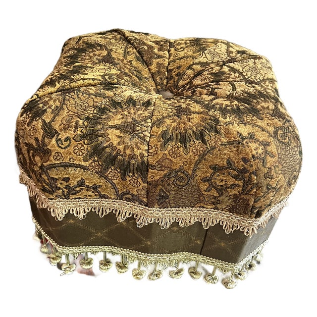 Vintage Tufted Ottoman With Tassels For Sale