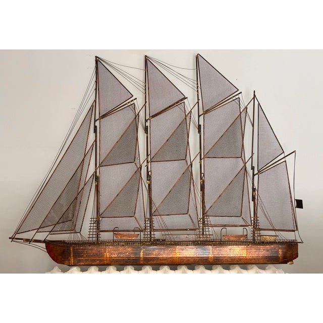 1970s Modern Copper Schooner Sailing Ship Wall Sculpture by Curtis Jeré For Sale - Image 11 of 11