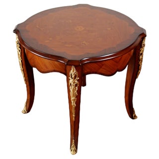 Louis XV Style Oval Table with Inlays and Golden Bronze Details, 1990s For Sale