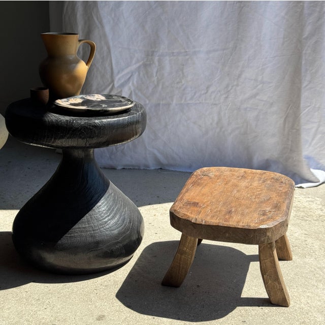 Brutalist Small Stool in Teak For Sale - Image 3 of 18