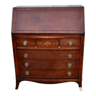 Vintage Maddox Inlaid Mahogany Regency Style Slant Front Desk For Sale