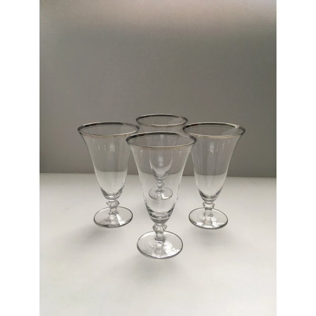 Transparent 1960s Platinum Rimmed Footed Water Glasses - Set of 4 For Sale - Image 8 of 11
