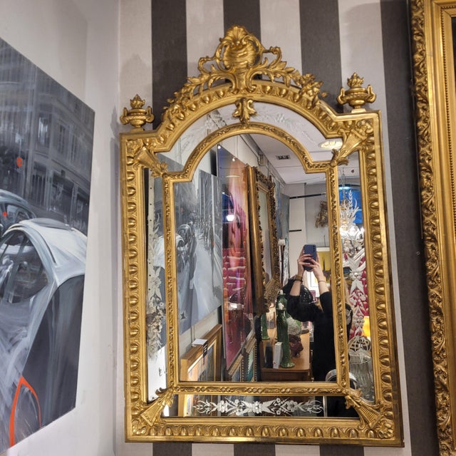 Gold Napoleon III Carved and Gilded Wood Wall Mirror, France, 1880s For Sale - Image 8 of 18