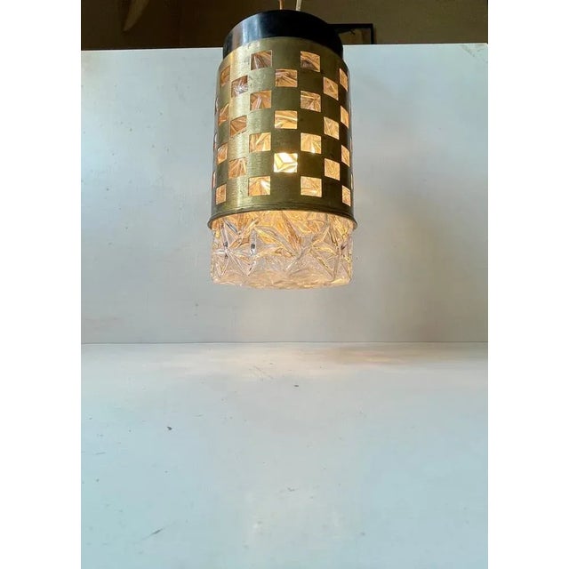 Mid-Century Glass and Brass Pendant Lamp from Bünte & Remmler, 1960s For Sale - Image 4 of 7